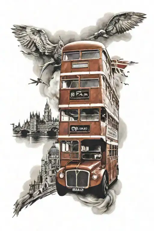 london double decker bus tattoo design idea
