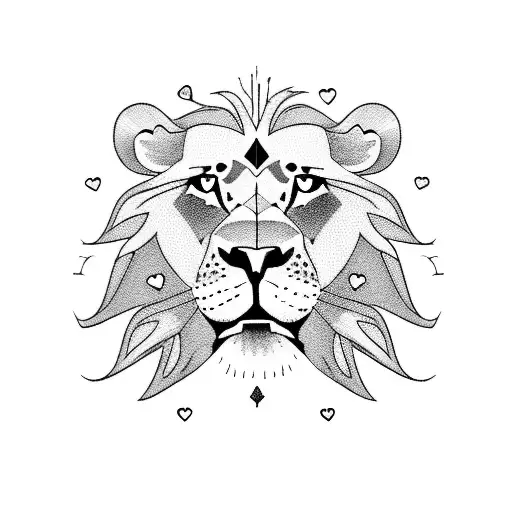 A playful lion with freckles and a heart on its nose tattoo design idea