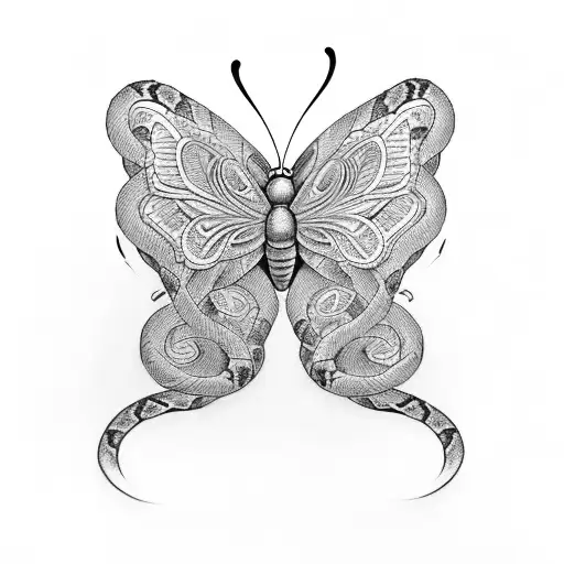 Butterfly with snake tattoo design idea