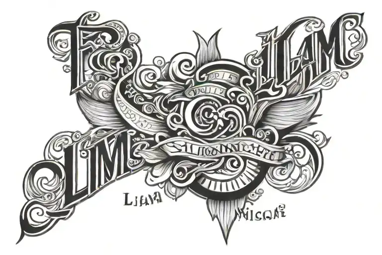 Forarm tattoo that says "Liam Nicolas" tattoo design idea