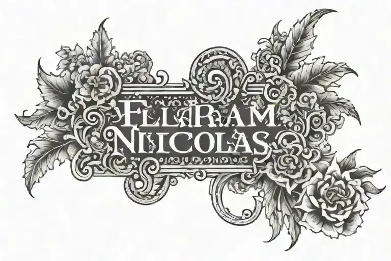 Forarm tattoo that says "Liam Nicolas" tattoo design idea