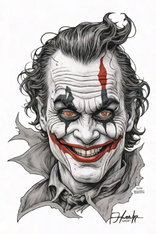 half joker of heat leadger and jalf joker of joaquin phoenix smiling and the first joker is kepping up the smile  tattoo design idea