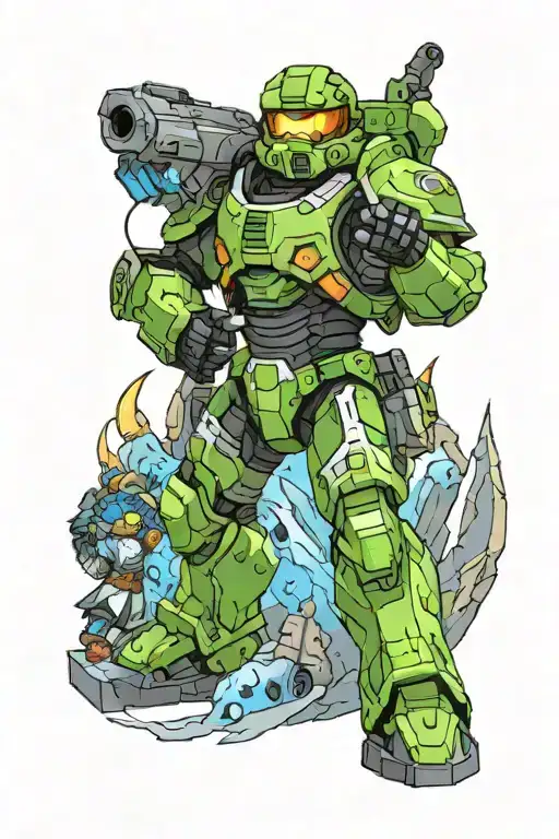 world of Warcraft, Halo Master Chief, Minecraft, Warframe  tattoo design idea