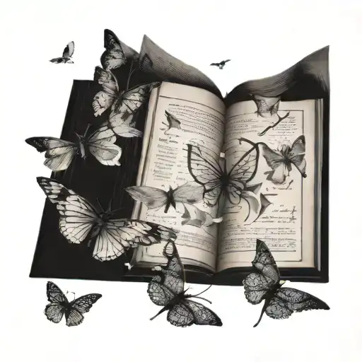 A mystical book with pages turning into butterflies and birds flying out of it tattoo design idea
