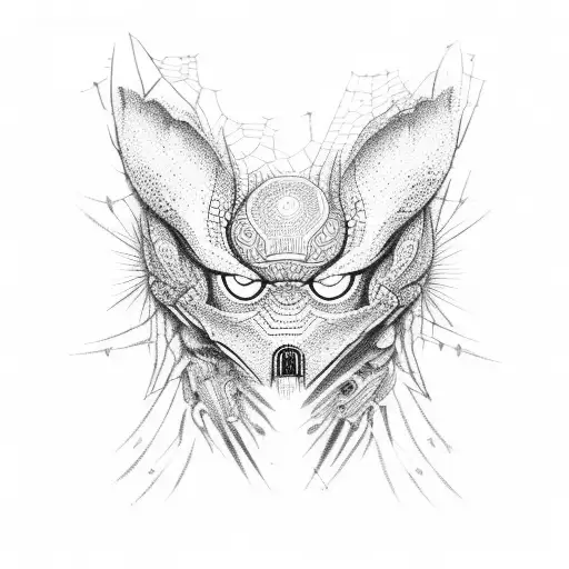 half spider face and half jackal face tattoo design idea