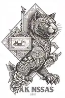 Kansas State themed with symbols of the state including the keeper of the plains in Wichita, include a frame  tattoo design idea