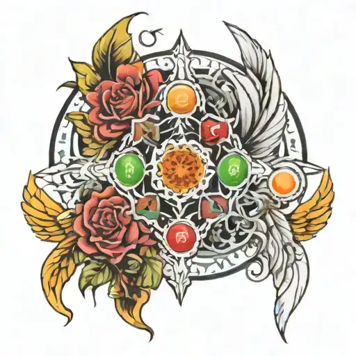5 elements of life, 7 chakras and wings tattoo design idea