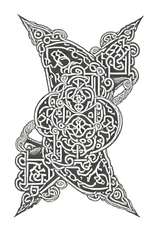 Huichol Kauyumari and Kumukite on a celtic knot bacground with adinkra symbols tattoo design idea