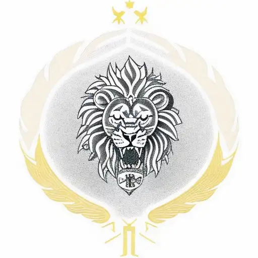 military Lion with brown eyes on the background of the Ukrainian flag tattoo design idea
