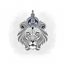 military Lion with brown eyes on the background of the Ukrainian flag tattoo design idea