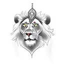 military Lion with brown eyes on the background of the Ukrainian flag tattoo design idea