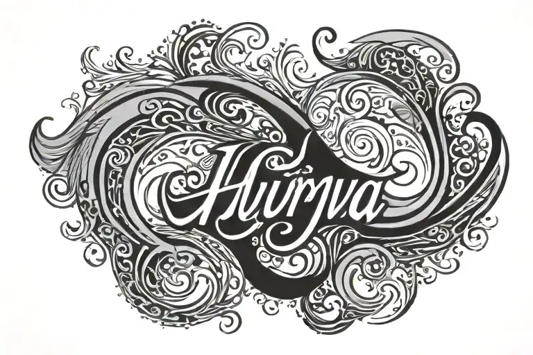 the arabic word hurriya in arabic script shaped like a wave tattoo design idea