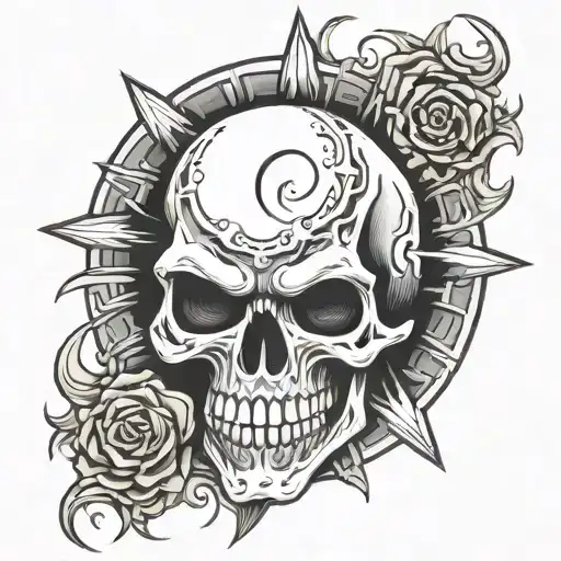 Evil smiley face morphing skull tattoo design idea