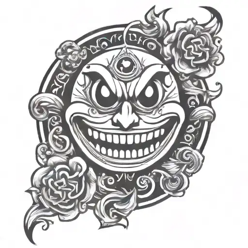 Evil smiley face morphing tattoo design idea