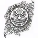 Evil smiley face morphing tattoo design idea