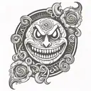Evil smiley face morphing tattoo design idea