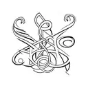 A treble clef with roman numerals 12 and 24 written underneath tattoo design idea