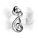 A treble clef with roman numerals 12 and 24 written underneath tattoo design idea