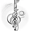 A treble clef with roman numerals 12 and 24 written underneath tattoo design idea