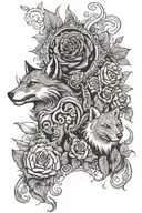hindu god, hindu devil, rose, fox, and a dead poet in a jungle tattoo design idea