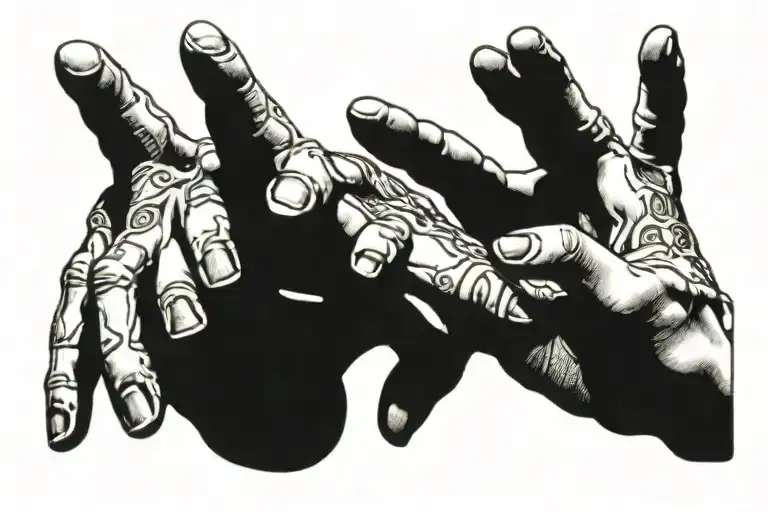 the creation of adam hands but one is a skelaton hand tattoo design idea
