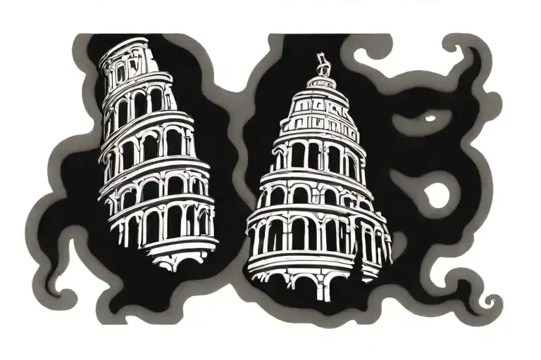 A blackwork tattoo of a Roman Colosseum with a snake coiled around it, blending the client's love for Rome and snakes tattoo design idea