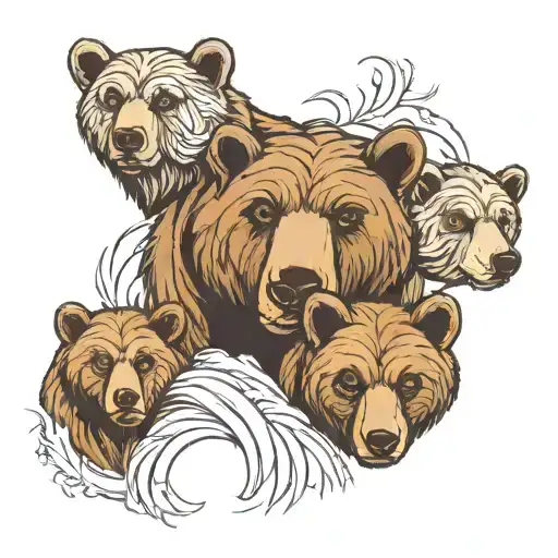 mama bear and 2 cubs face only tattoo design idea