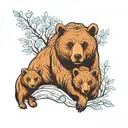 mama bear and 2 cubs face only tattoo design idea