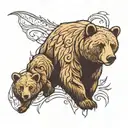 mama bear and 2 cubs face only tattoo design idea