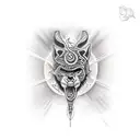 tribal tattoo, letters R and T tattoo design idea