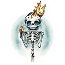 Skeleton holding a burning torch tattoo design idea