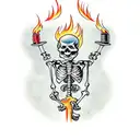 Skeleton holding a burning torch tattoo design idea
