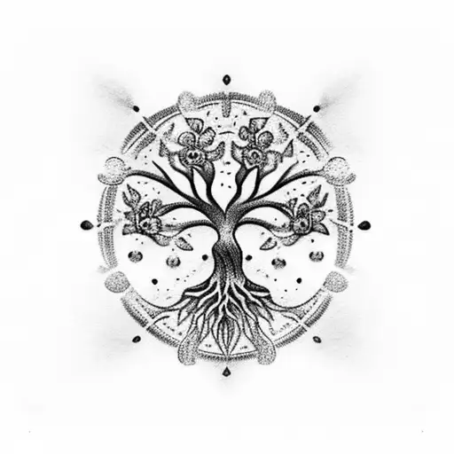 flower paw prints tree of life butterfly's spine tattoo  tattoo design idea