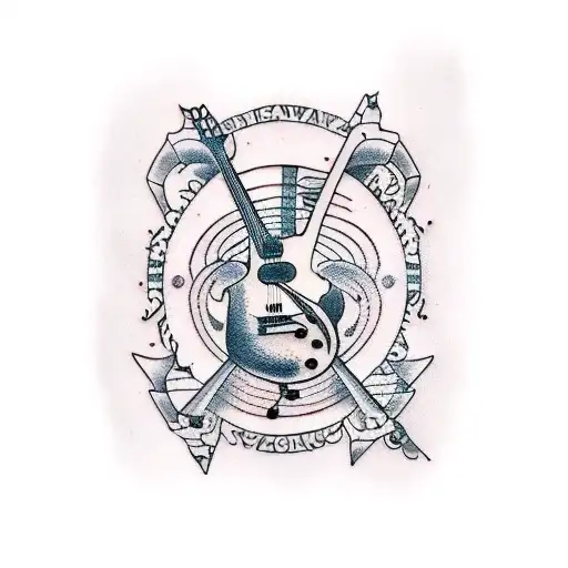 guitar and music notes tattoo design idea