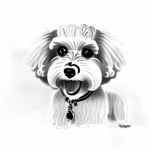 maltese poodle dog with e a fierce experession tattoo design idea