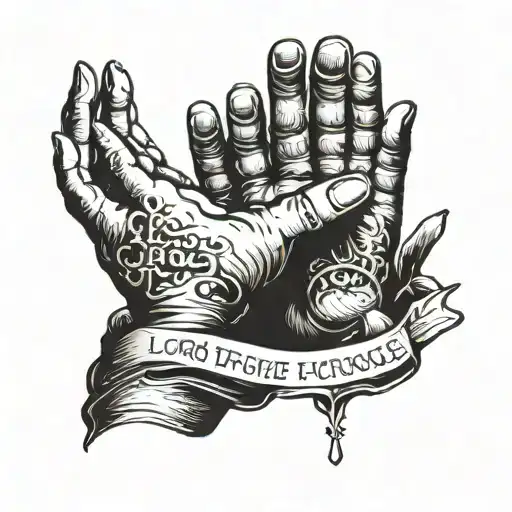 Praying hands with text "lord forgive me for my past wrongs and future sins" tattoo design idea