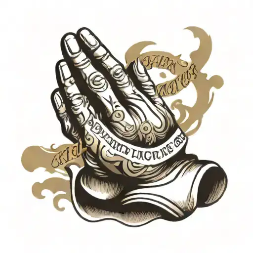 Praying hands with text "lord forgive me for my past wrongs and future sins" tattoo design idea