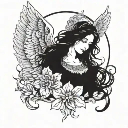 Beautiful female guardian angel tattoo design idea