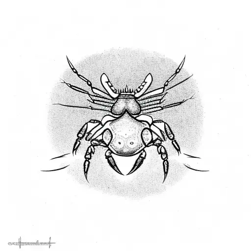 crab with claws reaching upward small stars around tattoo design idea