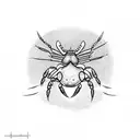 crab with claws reaching upward small stars around tattoo design idea