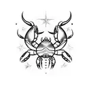crab with claws reaching upward small stars around tattoo design idea