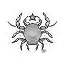 crab with claws reaching upward small stars around tattoo design idea