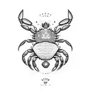 crab with claws reaching upward small stars around tattoo design idea