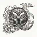 Daruma Doll blackwork japanese clouds surrounding tattoo design idea