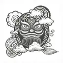 Daruma Doll blackwork japanese clouds surrounding tattoo design idea