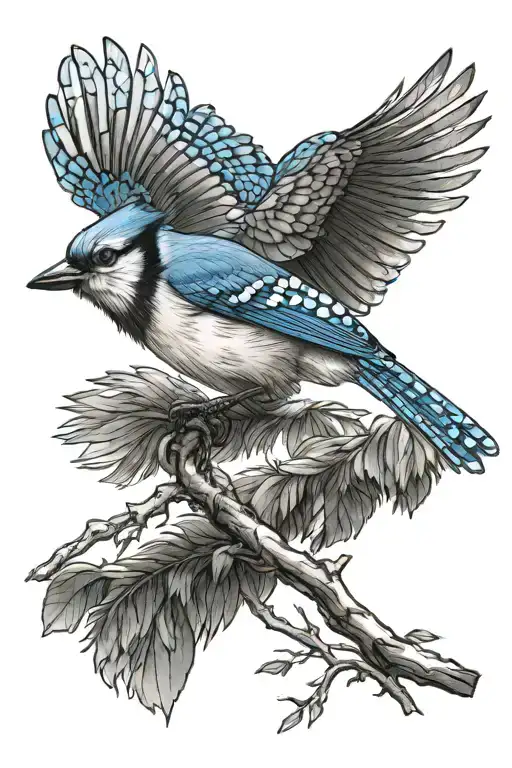 blue jay perched tattoo design idea