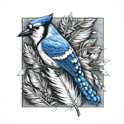blue jay feather  tattoo design idea