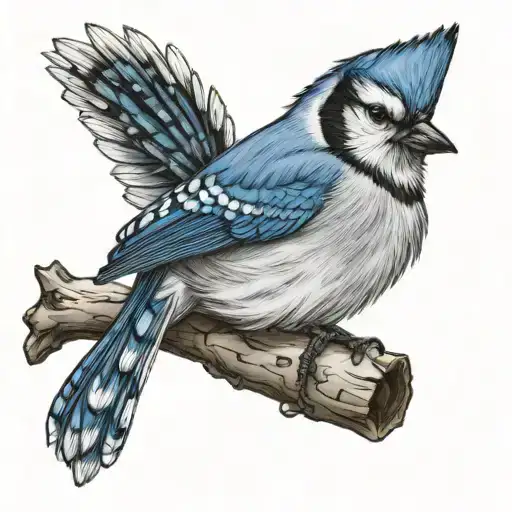 blue jay perched tattoo design idea
