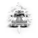 A police vehicle burning and a text that says 1312 tattoo design idea