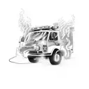 A police vehicle burning and a text that says 1312 tattoo design idea